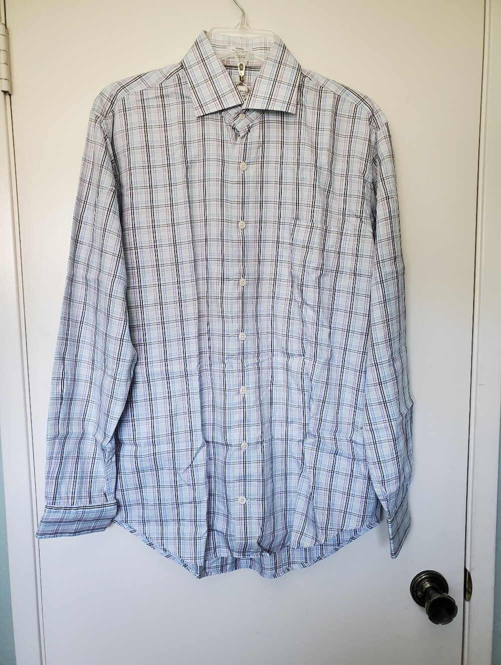 Peter Millar Mens Plaid Silk Blend long Sleeve Button Down Dress Shirt Sz M
